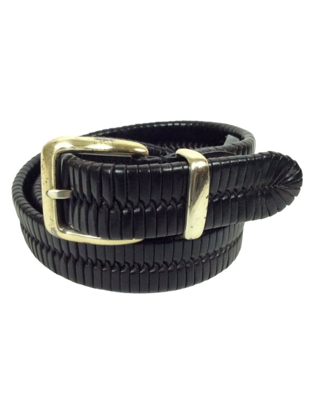 J Ferrar Mens Belt Size 36 Black Leather Lacing Silvertone Buckle Dress Church